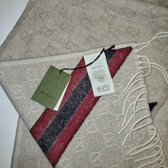 GUCCI Wool/Angora Monogram Web Fringe Scarf - Picture 6 of 7
